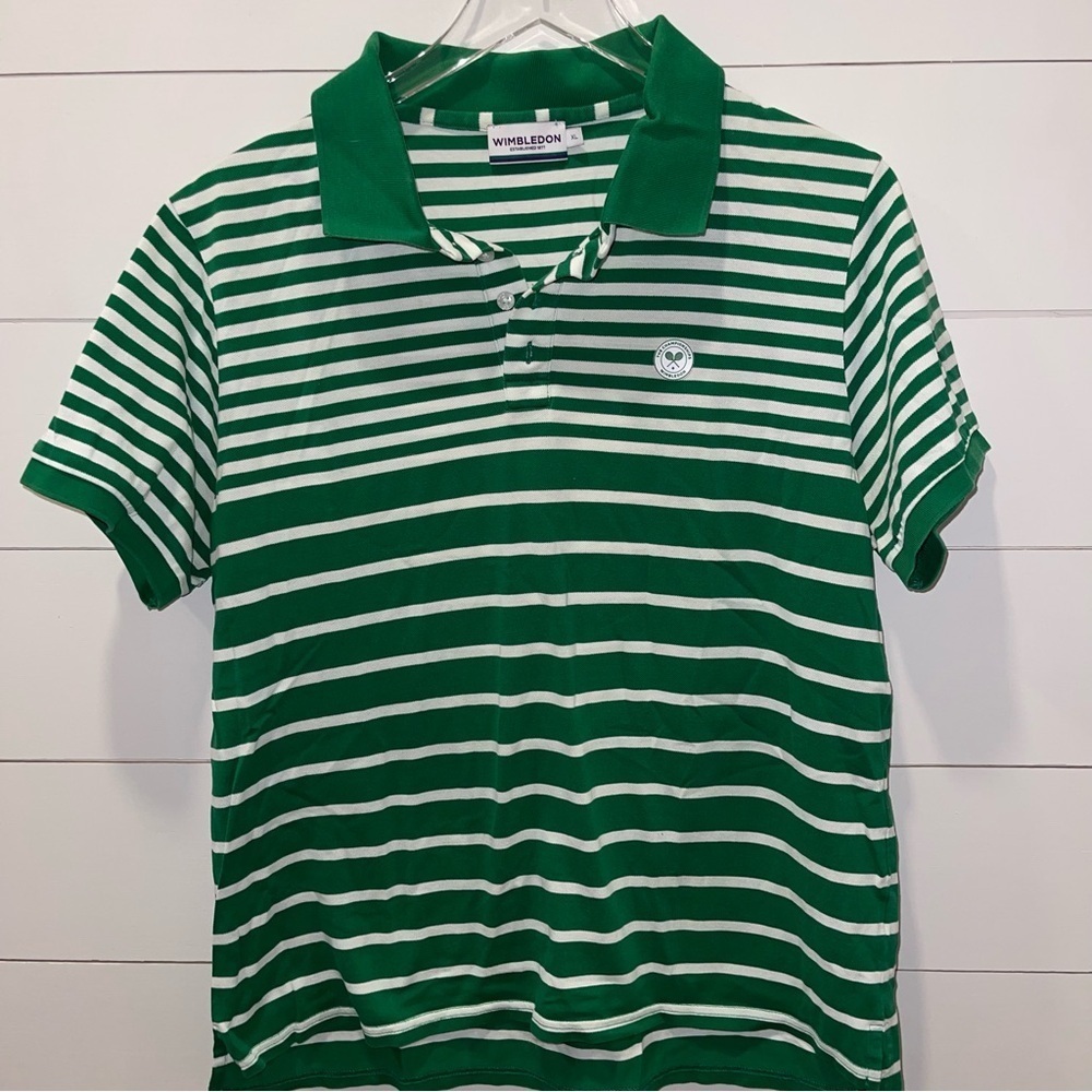 Wimbledon Championship Green & White Striped Polo Shirt Adult XL